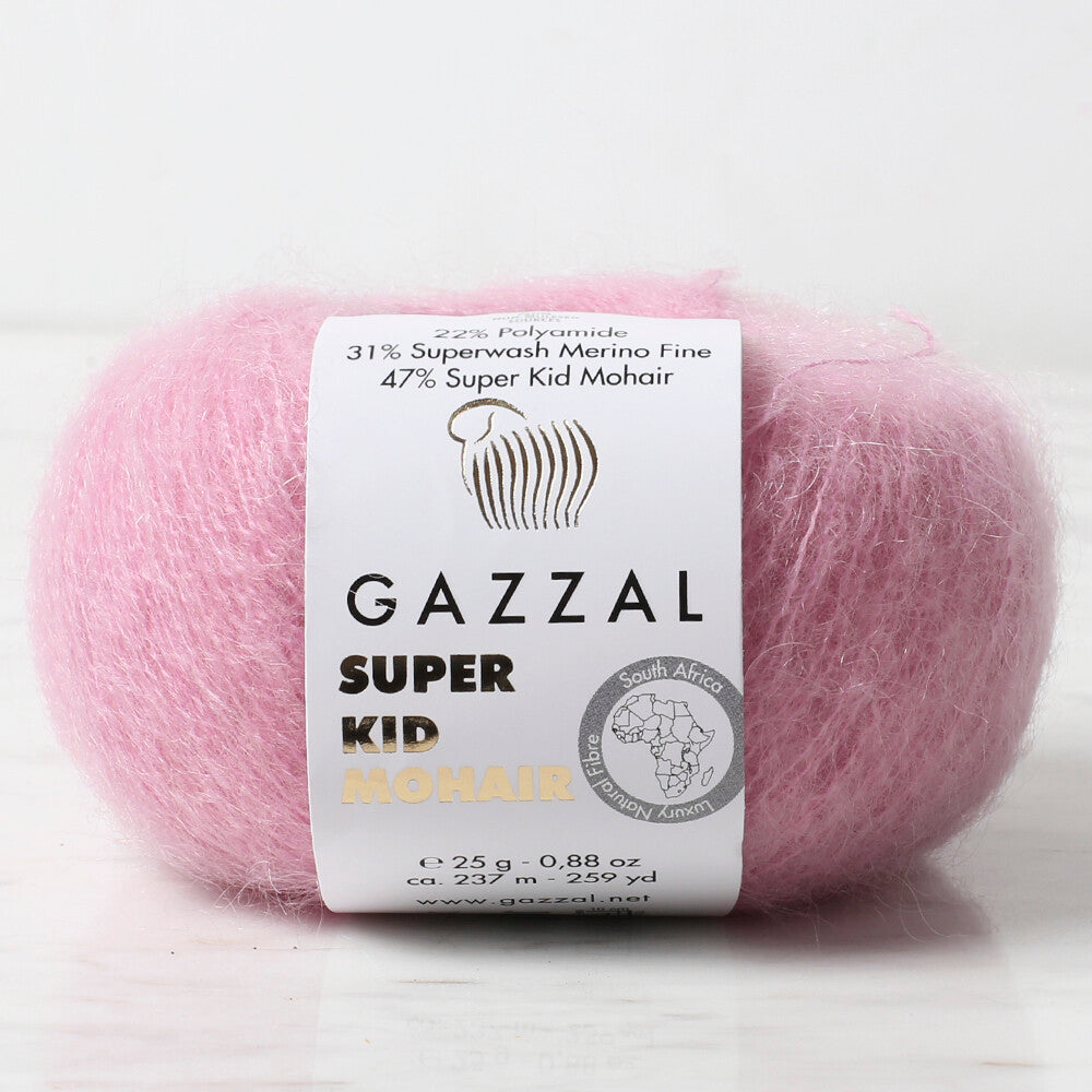 Gazzal Süper Kid Mohair Pembe 25 gr El Örgü İpi - 64412